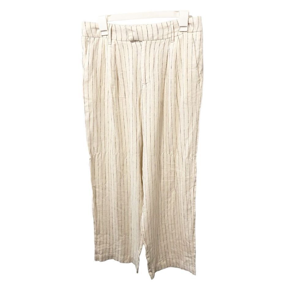 A New Day‎ Cream Linen Pinstripe Wide Leg Pants